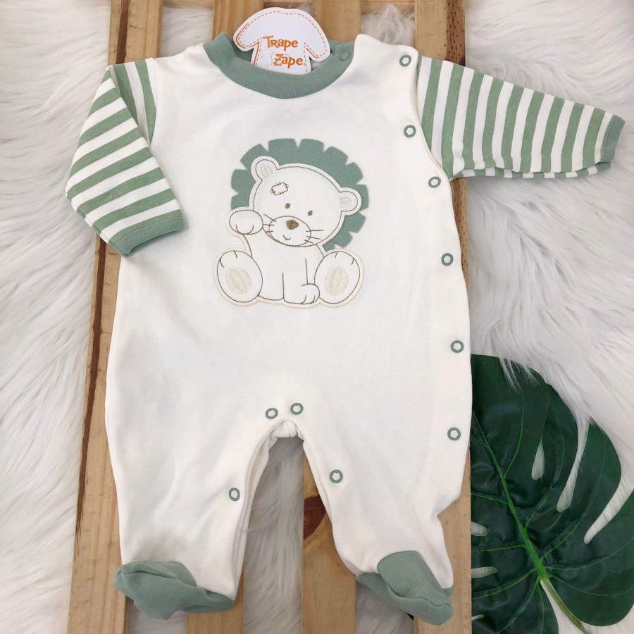Macacão Trape Zape - Leãozinho - Off White e Verde Macacão Trape Zape - Leãozinho - Off White e Verde